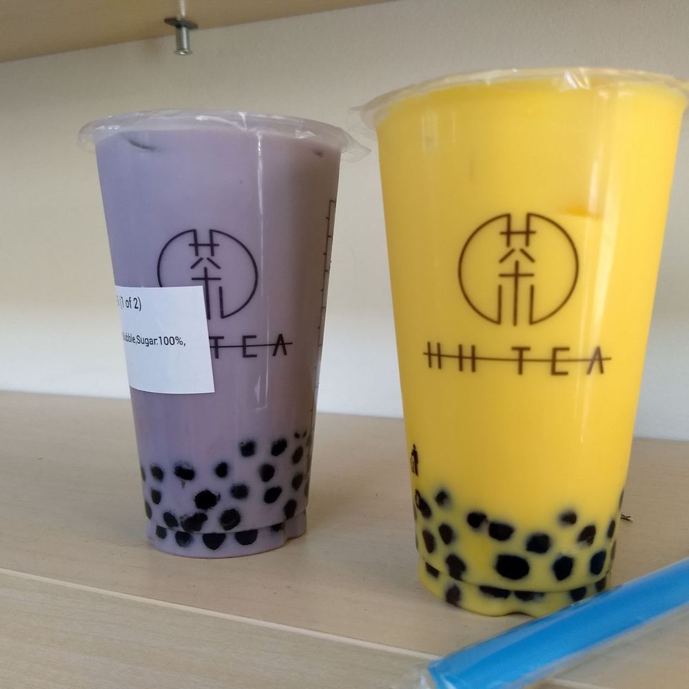 Yummy!!! Two milk tea with tapioca . . Taro and mango. Yummy!!! Two milk tea with tapioca . . Taro and mango.