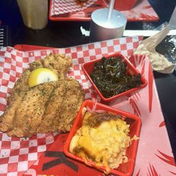 Fried Snapper Dinner w/ Mac and Cheese and Collard Greens Fried Snapper Dinner w/ Mac and Cheese and Collard Greens