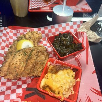 The Licking South Beach - Fried Snapper Dinner w/ Mac and Cheese and Collard Greens - Soul Food Near Me - Miami Beach, Florida The Licking South Beach - Fried Snapper Dinner w/ Mac and Cheese and Collard Greens - Soul Food Near Me - Miami Beach, Florida