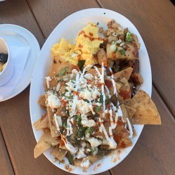 Shoreline Cafe - Chilaquiles with a side of roasted potatoes - Seafood Near Me - Santa Barbara, California