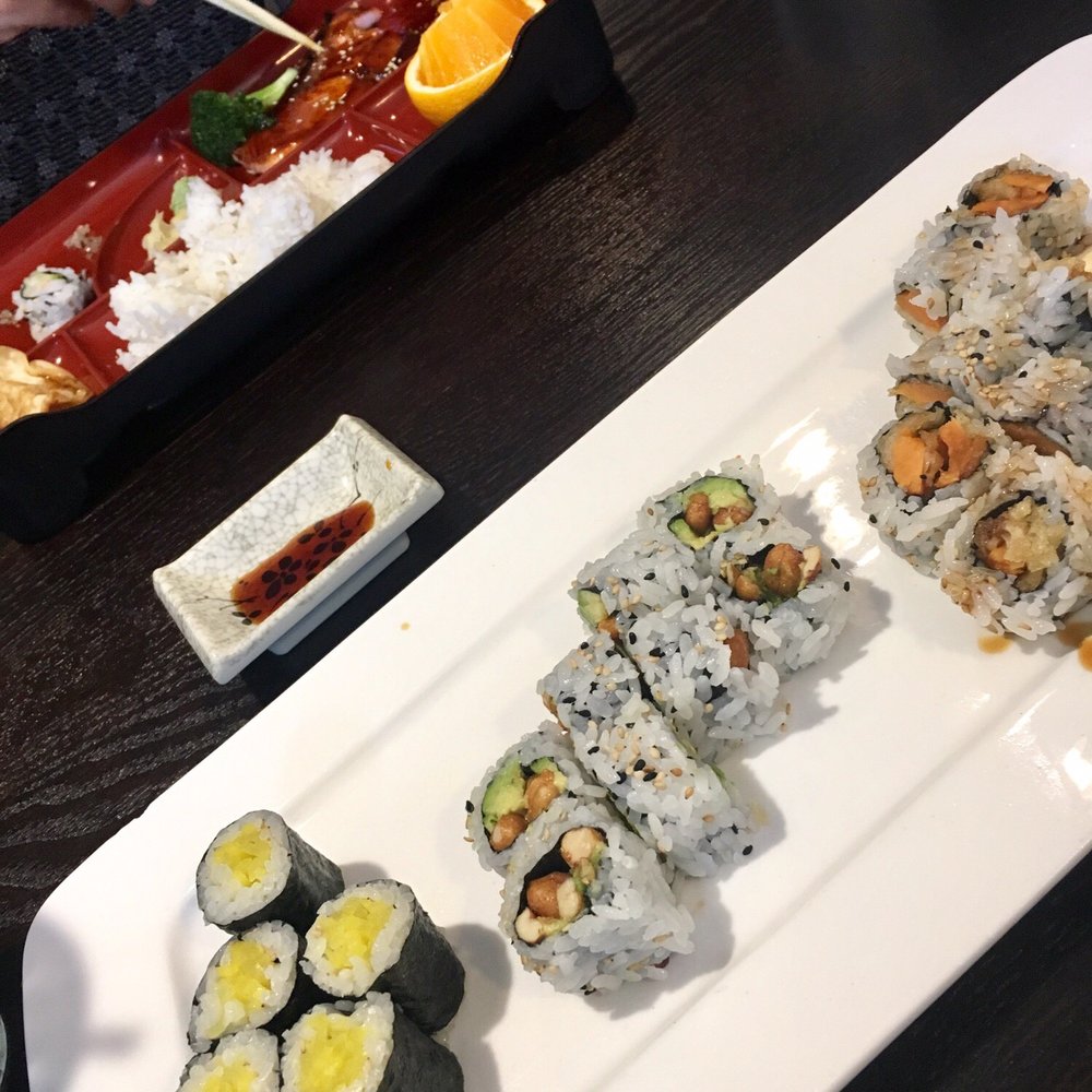 Umami - Lunch three roll special and salmon teriyaki bento in the background. All this for about $20! - Japanese Near Me - Bellevue, Nebraska Umami - Lunch three roll special and salmon teriyaki bento in the background. All this for about $20! - Japanese Near Me - Bellevue, Nebraska