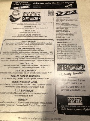 Menu photo 1 Theo's Restaurant Cambridge, OH Menu photo 1 Theo's Restaurant Cambridge, OH