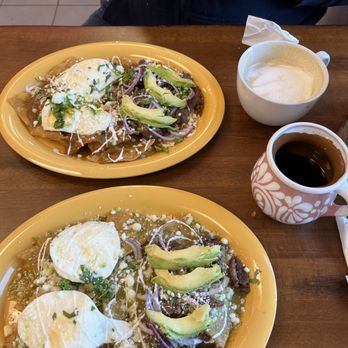 La Tacita - Mild green chilaquiles with egg and steak  Red spicy chilaquiles with egg and steak - Bakeries Near Me - Columbus, Georgia