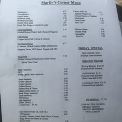 Martins corner Grill - Menu front