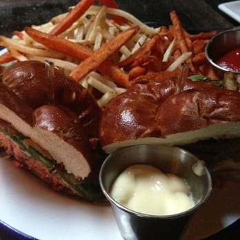 Huddy’s - Hudson Pretzel Burger with French Fries and Sweet Potato Fries - Gastropubs Near Me - Redondo Beach, California Huddy’s - Hudson Pretzel Burger with French Fries and Sweet Potato Fries - Gastropubs Near Me - Redondo Beach, California