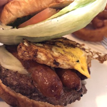 Vaughan's Pub & Grill - The Mucker Burger  - 1/2 pounder with Irish sausage and a fried egg - Irish Near Me - Chicago, Illinois