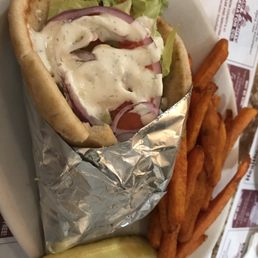 Chicken pita & sweet potato fries - so tasty!
