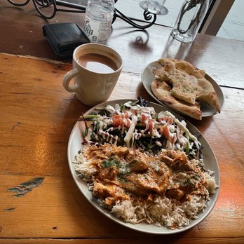 Alif Cafe - a plate of food and a cup of coffee - Pakistani Near Me - Glens Falls, New York