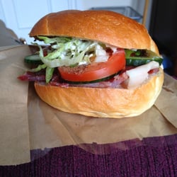 Sweet Tree Bakery - A serrano ham and olive pate salad bagel. Not sure it gets much better than this!