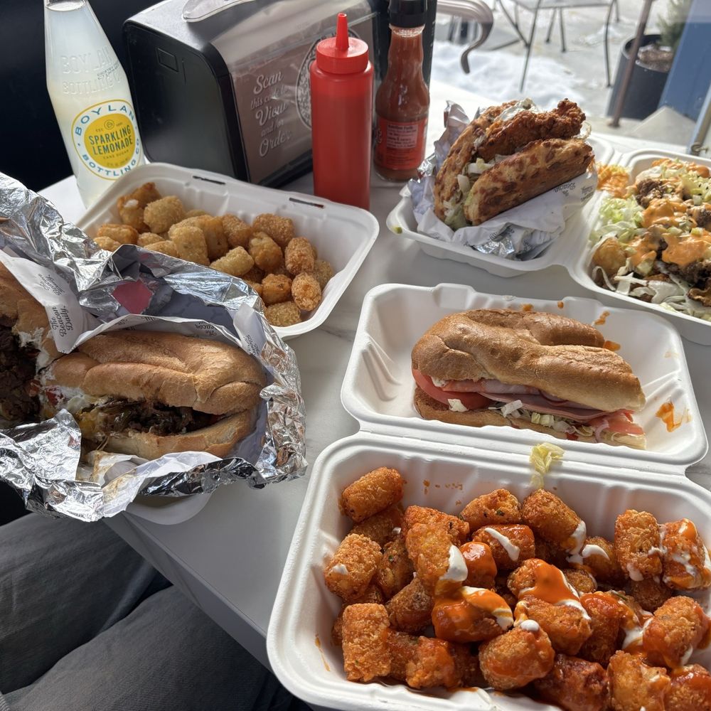 3 diff kinds of tots and sandwiches