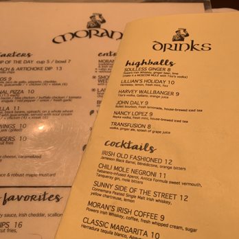 Moran's - Menu - Pubs Near Me - Hoboken, New Jersey