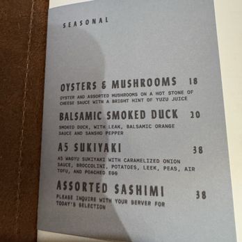 zoku - Seasonal menu 11/2025 - Izakaya Near Me - Redondo Beach, California