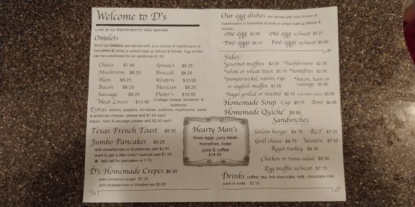 Menu photo 4 D's Omelet Shoppe Carver, MA