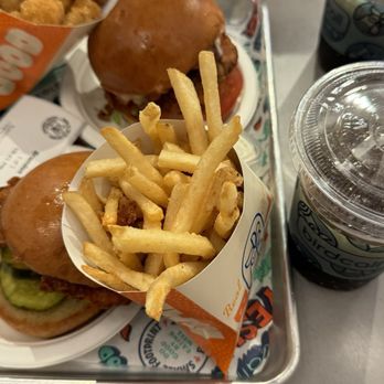 Birdcall - All Natural Chicken - Nashville Hot Sandwich, Deluxe Sandwich, fries, tots, and two dr peppers - Chicken Shop Near Me - Gilbert, Arizona