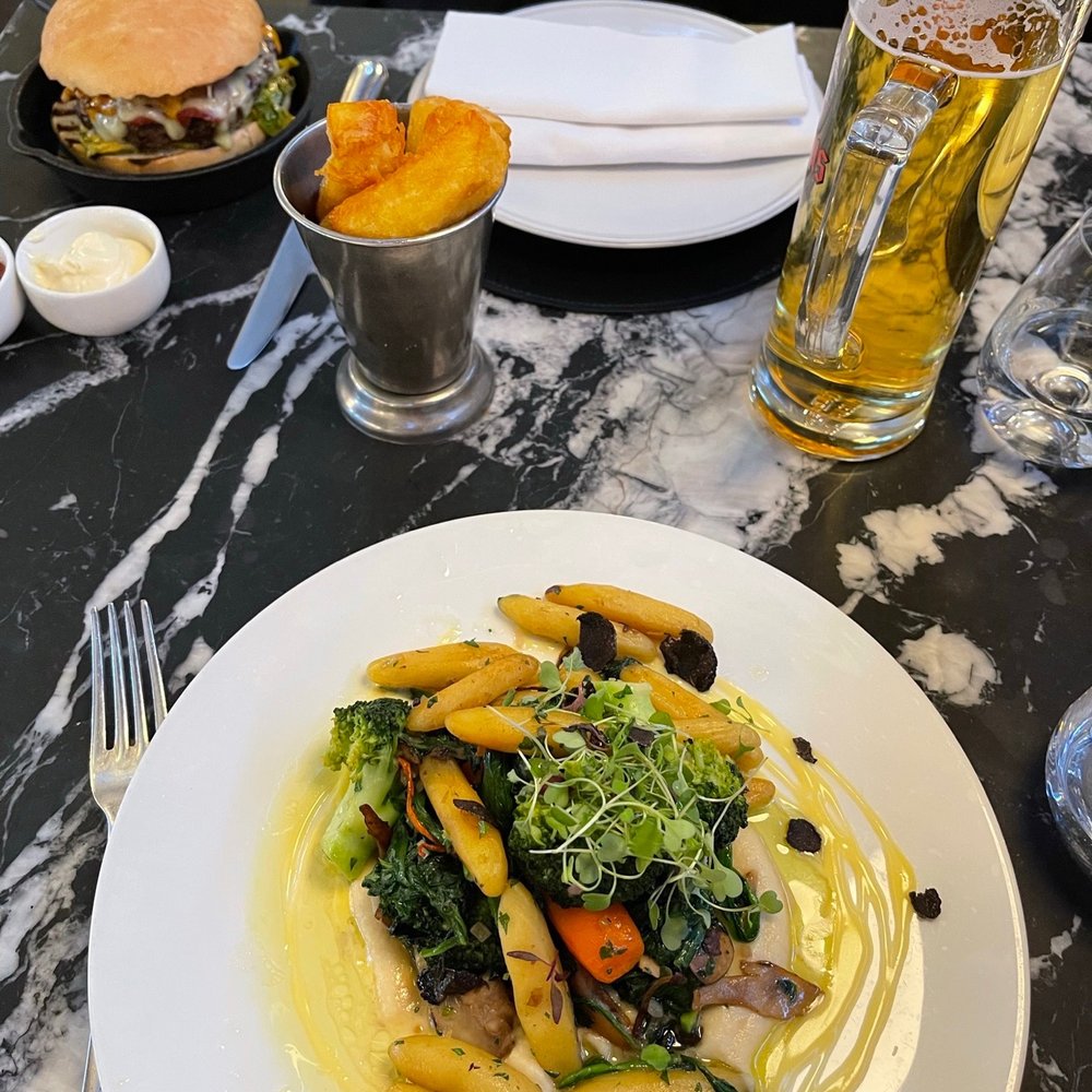 Potato pasta (recommended) and burger
