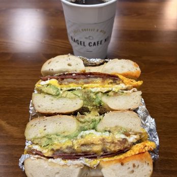 Bagel Cafe - Light roast coffee Taylor ham, double egg, cheese, hash brown, avocado, hot sauce on an everything bagel - Bagels Near Me - Fanwood, New Jersey Bagel Cafe - Light roast coffee Taylor ham, double egg, cheese, hash brown, avocado, hot sauce on an everything bagel - Bagels Near Me - Fanwood, New Jersey