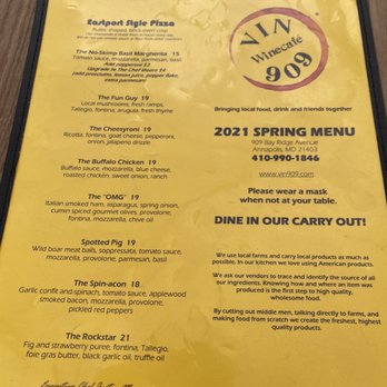 Vin 909 - Menu - New American Near Me - Annapolis, Maryland