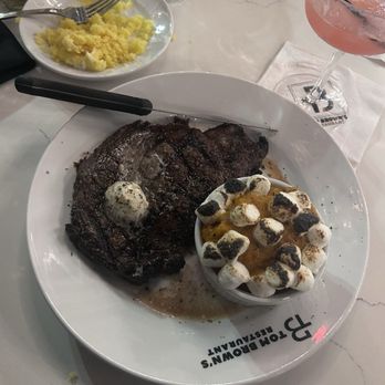 Tom Brown's Restaurant - Ribeye with mashed sweet potatoes - Steakhouses Near Me - Huntsville, Alabama