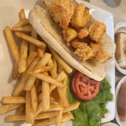 Shrimp po-boy and fries