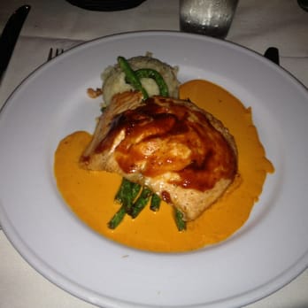 Adobo Grill - Salmon Dish (forgot exact name) this is so awesome! salmon served on a bed of green beans and peanut sauce, side mash taters! - Mexican Near Me - Chicago, Illinois Adobo Grill - Salmon Dish (forgot exact name) this is so awesome! salmon served on a bed of green beans and peanut sauce, side mash taters! - Mexican Near Me - Chicago, Illinois