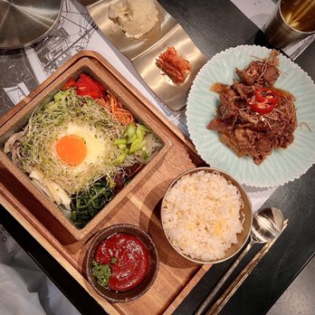 POGU - Obang Bibimbap and a side plate of bulgogi. - Korean Near Me - Daly City, California