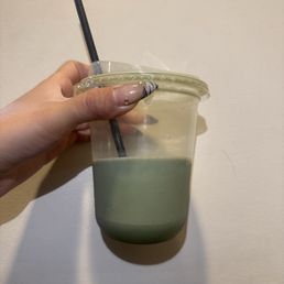 milky matcha with practically no strawberry puree
