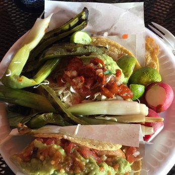 Lidia Tacos Grill - Fish tacos with guacamole cebollitas and nopales - Seafood Near Me - Maneadero, BCN Lidia Tacos Grill - Fish tacos with guacamole cebollitas and nopales - Seafood Near Me - Maneadero, BCN