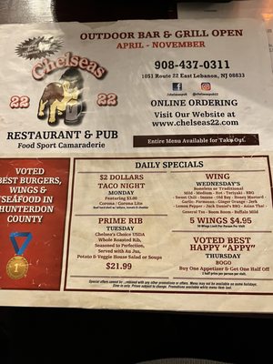 Menu photo 3 Chelseas Restaurant and Pub Lebanon, NJ Menu photo 3 Chelseas Restaurant and Pub Lebanon, NJ