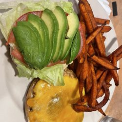 Captain's Pizza Restaurant & Bar - California Burger with Sweet Potato Fries
