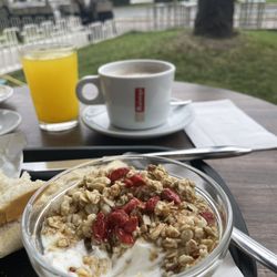 Balthazar - Granola with yoghurt, fresh orange juice and cappuccino.