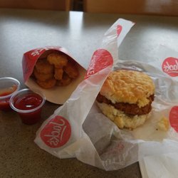 Jack's Family Restaurant - Steak biscuit & hash browns w/ ketchup..