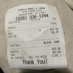 Estrella Meat Market - Mi recibo de 2 tacos sabrosos de Adobafa 1 Quesadilla Horrible de Aceite y carne asada y Chamorro que compre.