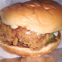 New crispy chicken sandwich -- better effort, nice pickles, 20% bigger than older version, but chicken superior in Popeye's. 3/5