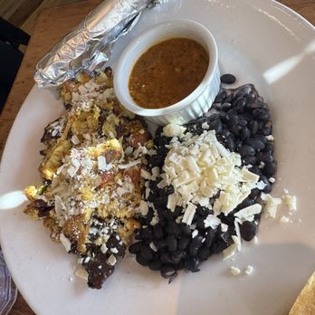 Cafe Pasqual's - Machecado (carne seca) and egg plate with salsa (not spicy, but tasty). - Vegetarian Near Me - Santa Fe, New Mexico