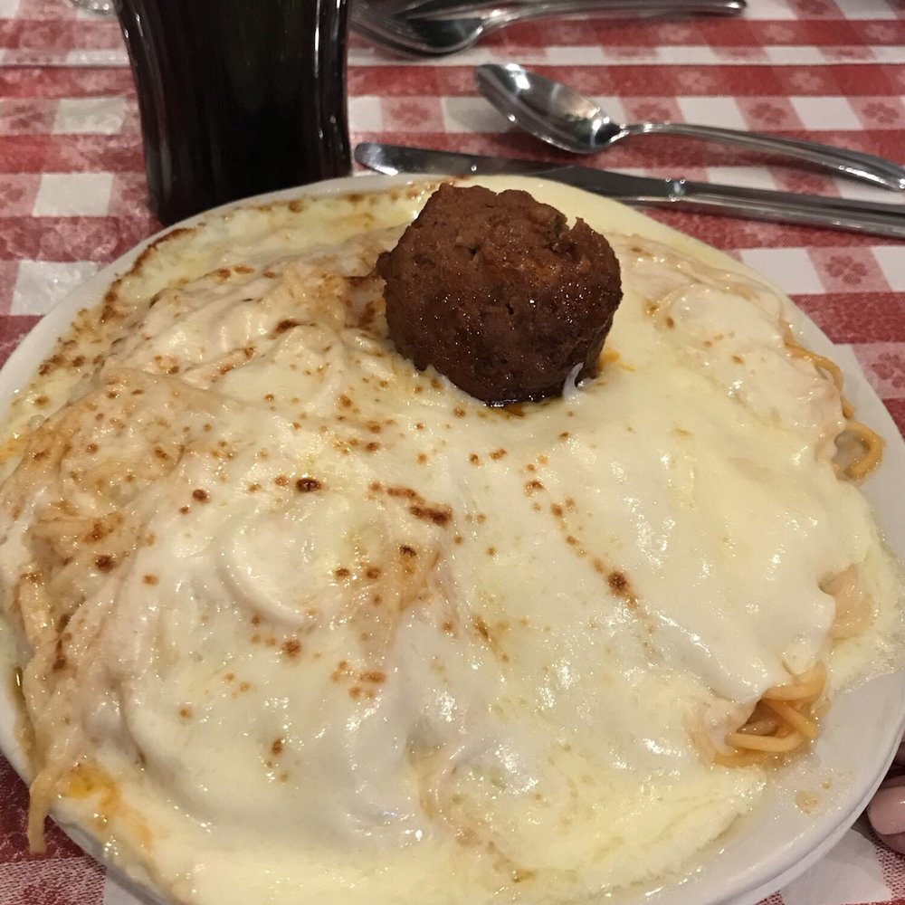 Chef's Restaurant - Spaghetti Parmesan with a meatball - Italian Near Me - Buffalo, New York Chef's Restaurant - Spaghetti Parmesan with a meatball - Italian Near Me - Buffalo, New York
