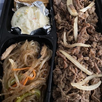 Red Castle - Bulgogi & white rice, Japchae, potato salad - Korean Near Me - Rialto, California