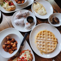 Hashbrown Benedict Crabcake Benedict Waffle Beignet