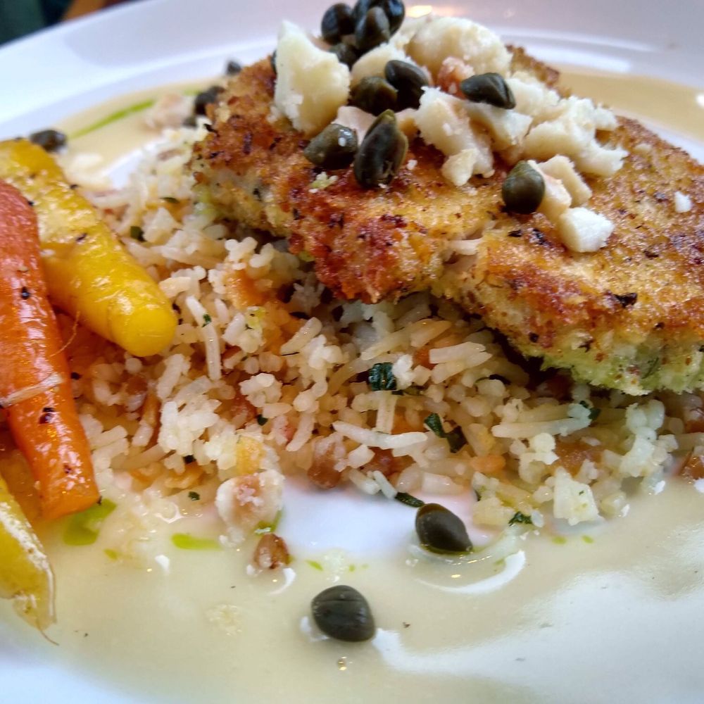 Keoki's Paradise - Panko & Mac Nut Hawaiian Catch. Hawaiian sea salt, smoked onion cream, gremolata butter - Seafood Near Me - Koloa, Hawaii Keoki's Paradise - Panko & Mac Nut Hawaiian Catch. Hawaiian sea salt, smoked onion cream, gremolata butter - Seafood Near Me - Koloa, Hawaii