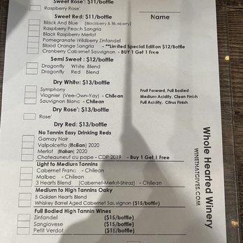 Whole Hearted Winery - Wine menu - Wineries Near Me - New Hudson, Michigan