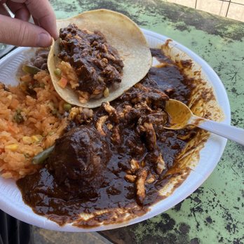 Sanchez Tacos - Chicken Mole (with tortillas they don't press until you order!) - Mexican Near Me - Austin, Texas Sanchez Tacos - Chicken Mole (with tortillas they don't press until you order!) - Mexican Near Me - Austin, Texas