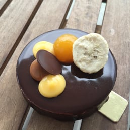 Chocolate, banana, passionfruit, caramel tart. Chocolate, banana, passionfruit, caramel tart.