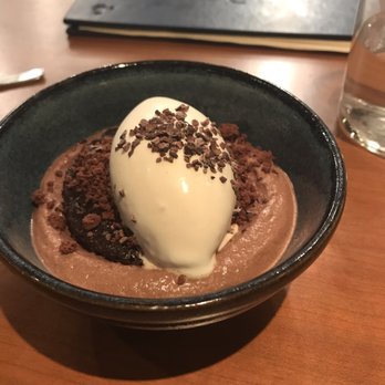 Pagu - Buchwheat ice cream on top of chocolate mousse filled cake. Chocolate foam and chocolate salt. - Japanese Near Me - Cambridge, Massachusetts