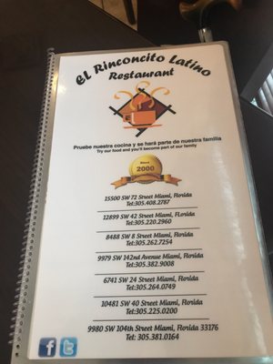 Menu photo 6 El Rinconcito Latino Miami, FL