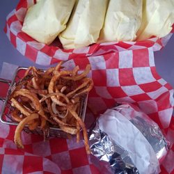 His hamburger(s) and my dble cheeseburger & fries