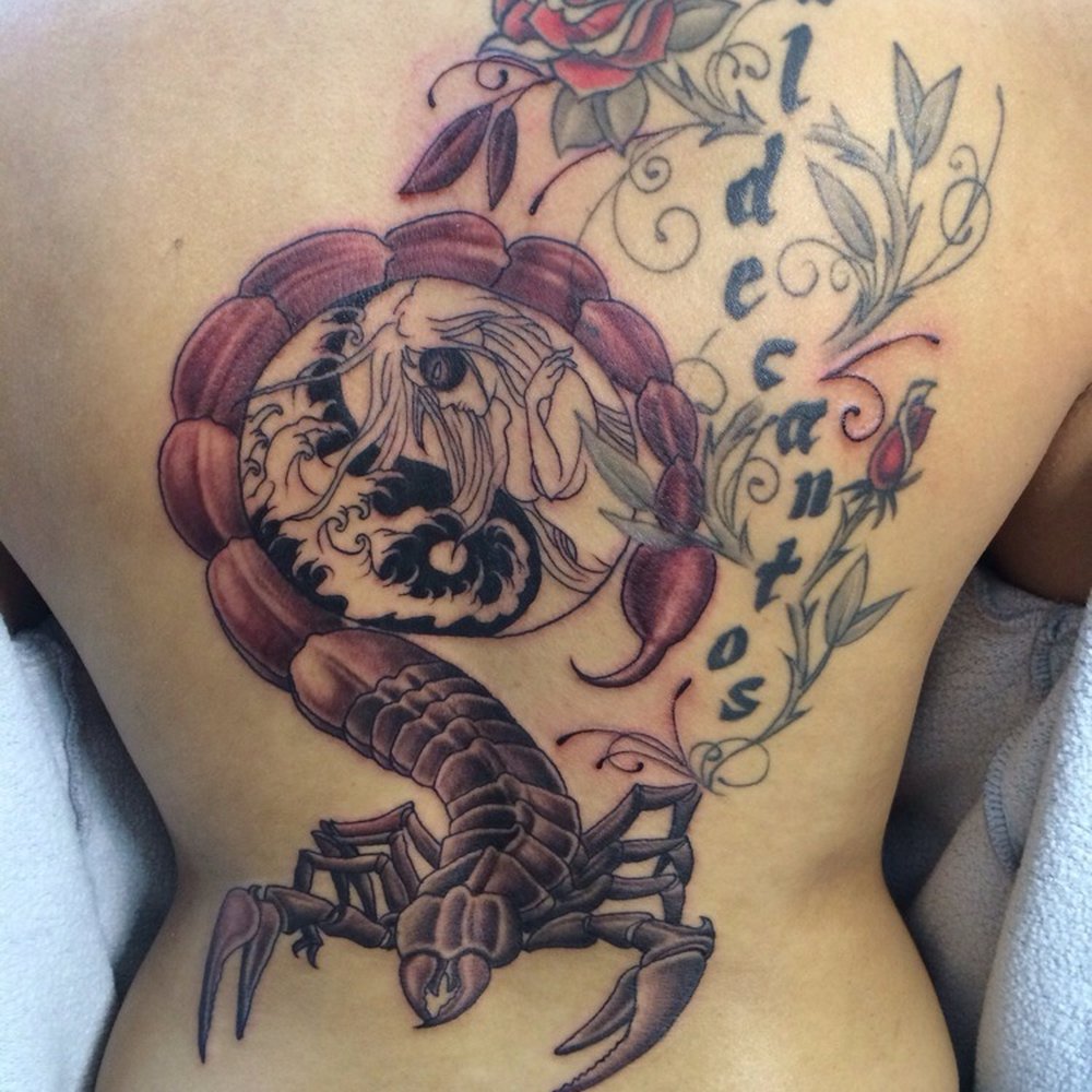 Shogun Tattoo Studios - Virgo and Aquarius inside a yin yang, protected by the notorious scorpion. - Tattoo Near Me - Pasadena, California Shogun Tattoo Studios - Virgo and Aquarius inside a yin yang, protected by the notorious scorpion. - Tattoo Near Me - Pasadena, California
