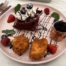 Ruby Buttermilk Waffles with Buttermilk Chicken