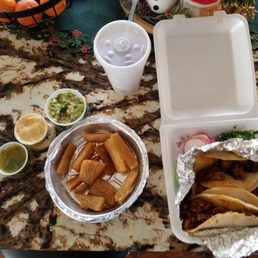 Al Pastor tacos. Added an additional taco. Yuka fritas. Guacamole. Iced tea. Al Pastor tacos. Added an additional taco. Yuka fritas. Guacamole. Iced tea.