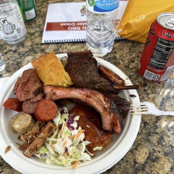 Slap Yo Daddy BBQ - Lunch plate with a "little of everything" while we wait for the pork butt and brisket to finish off. - Cooking Schools Near Me - Diamond Bar, California Slap Yo Daddy BBQ - Lunch plate with a "little of everything" while we wait for the pork butt and brisket to finish off. - Cooking Schools Near Me - Diamond Bar, California