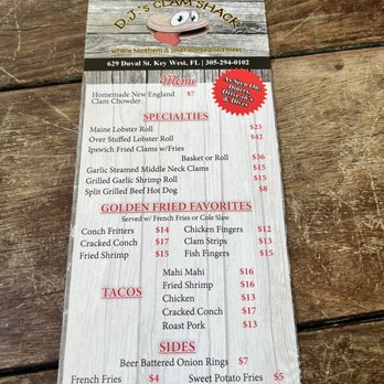 DJ's Clam Shack - Menu - Seafood Near Me - Key West, Florida