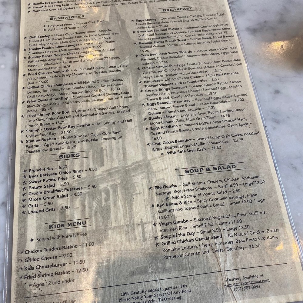 Stanley - Menu - Breakfast & Brunch Near Me - New Orleans, Louisiana Stanley - Menu - Breakfast & Brunch Near Me - New Orleans, Louisiana